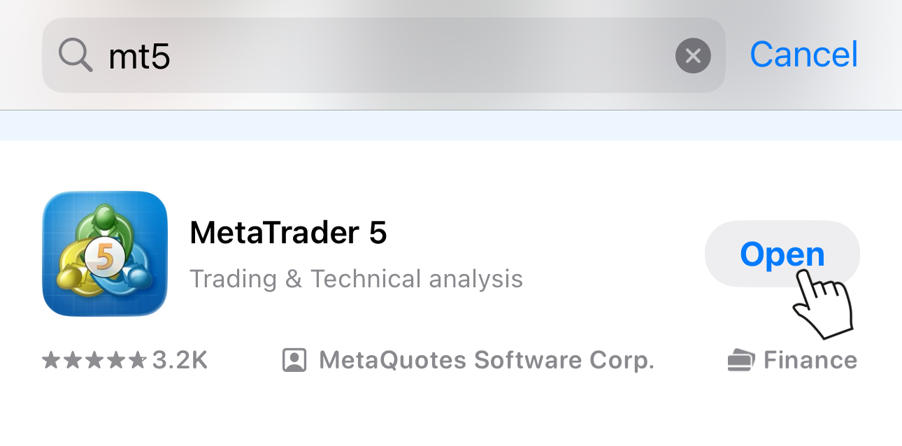 App Storeで「mt5」と検索してMetaTrader 5アプリをインストール