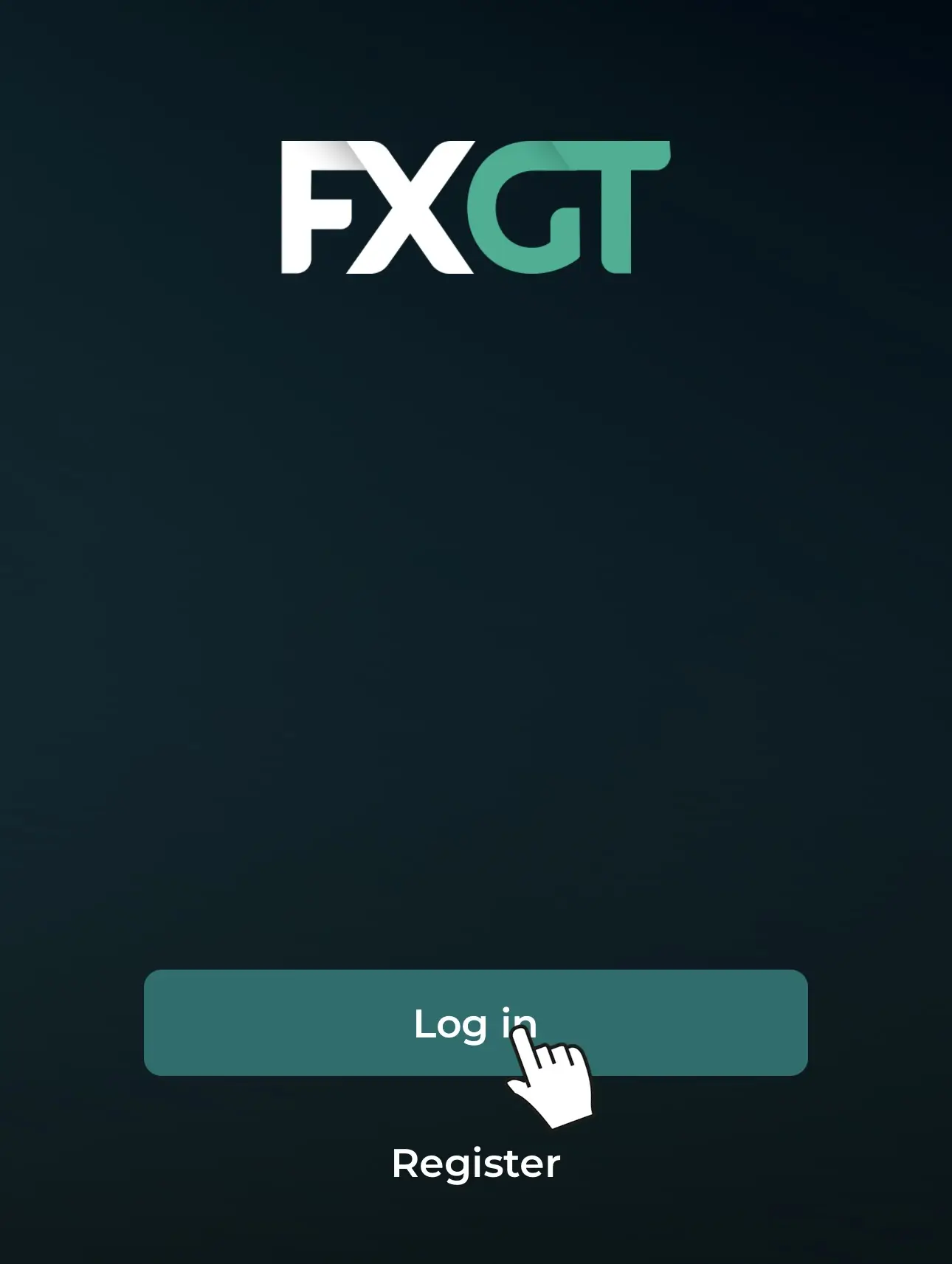 FXGT Appの起動画面でLog inをタップ